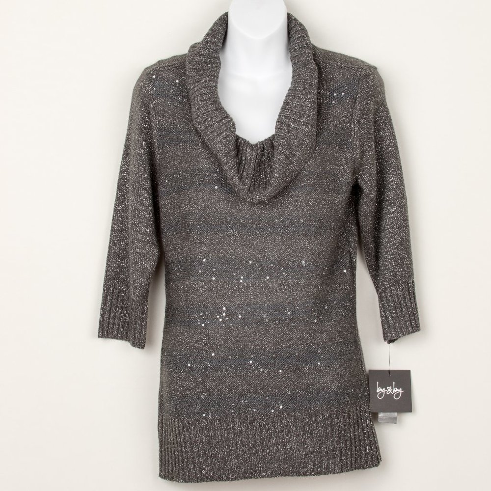 By & By Charcoal Gray Sweater with Silver Threads
